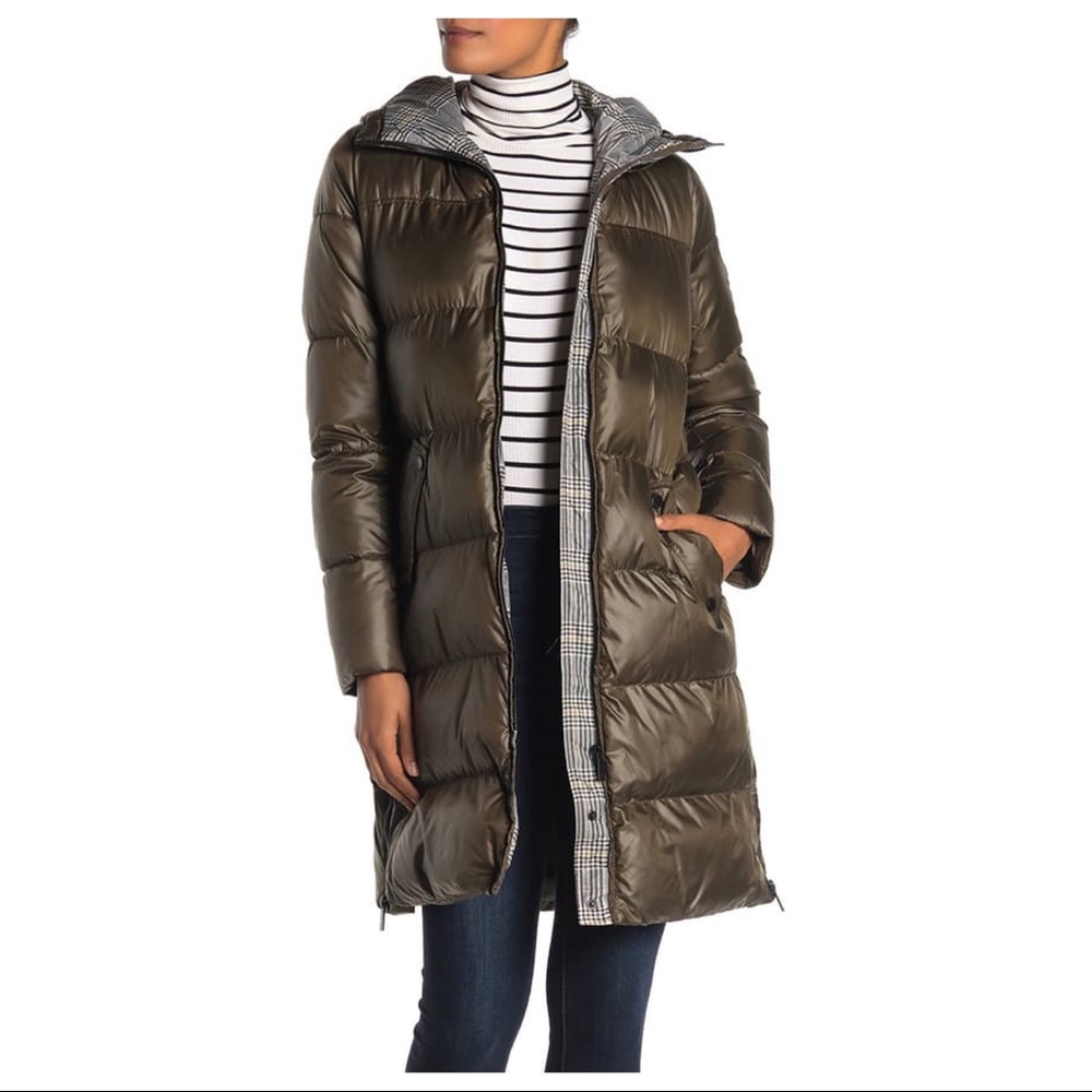 NEW French Connection Long Hooded Puffer Coat